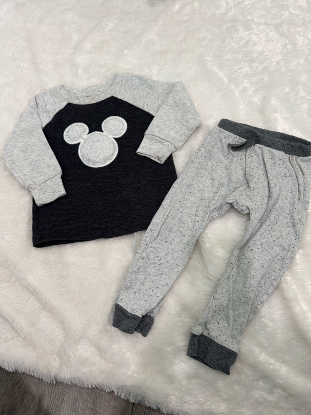 Disney Kids Two-Tone Raglan Sweatshirt in Black & Light Gray with Mickey Patch